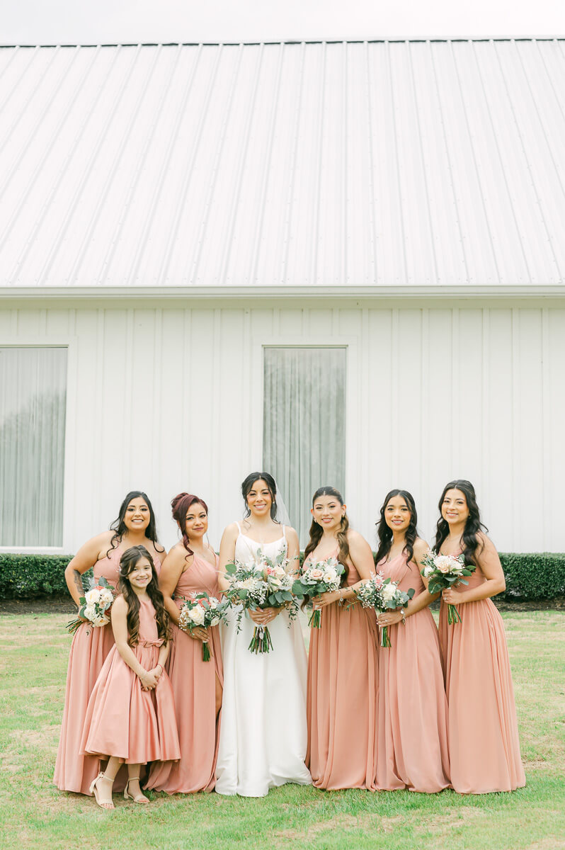 bridesmaids in pink by Montgomery wedding photographer