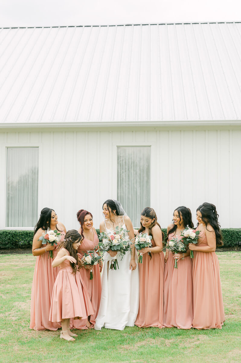 bridesmaids in pink by Montgomery wedding photographer