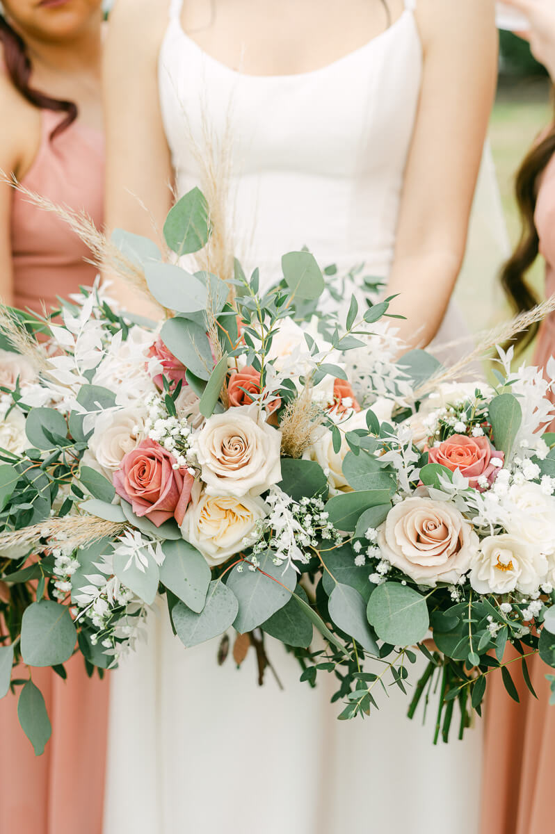 bridesmaids in pink by Montgomery wedding photographer