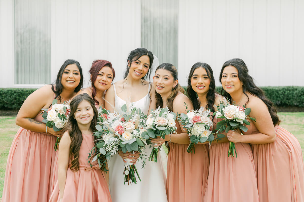 bridesmaids in pink by Montgomery wedding photographer