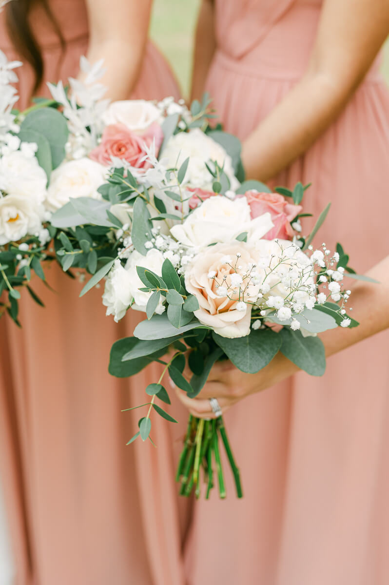 bridesmaids in pink by Montgomery wedding photographer