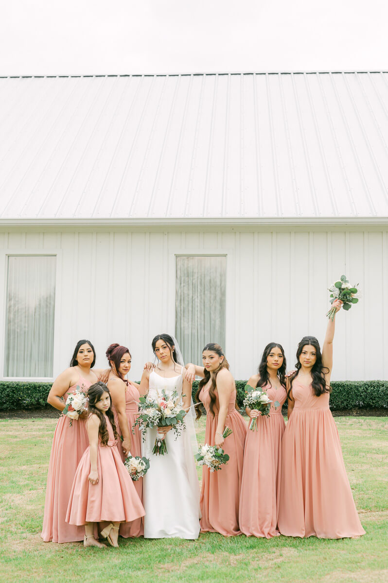 bridesmaids in pink by Montgomery wedding photographer