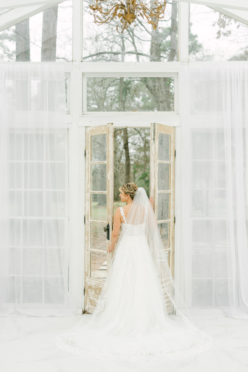 bride posing during bridal session photographed by Conroe wedding photographer 
