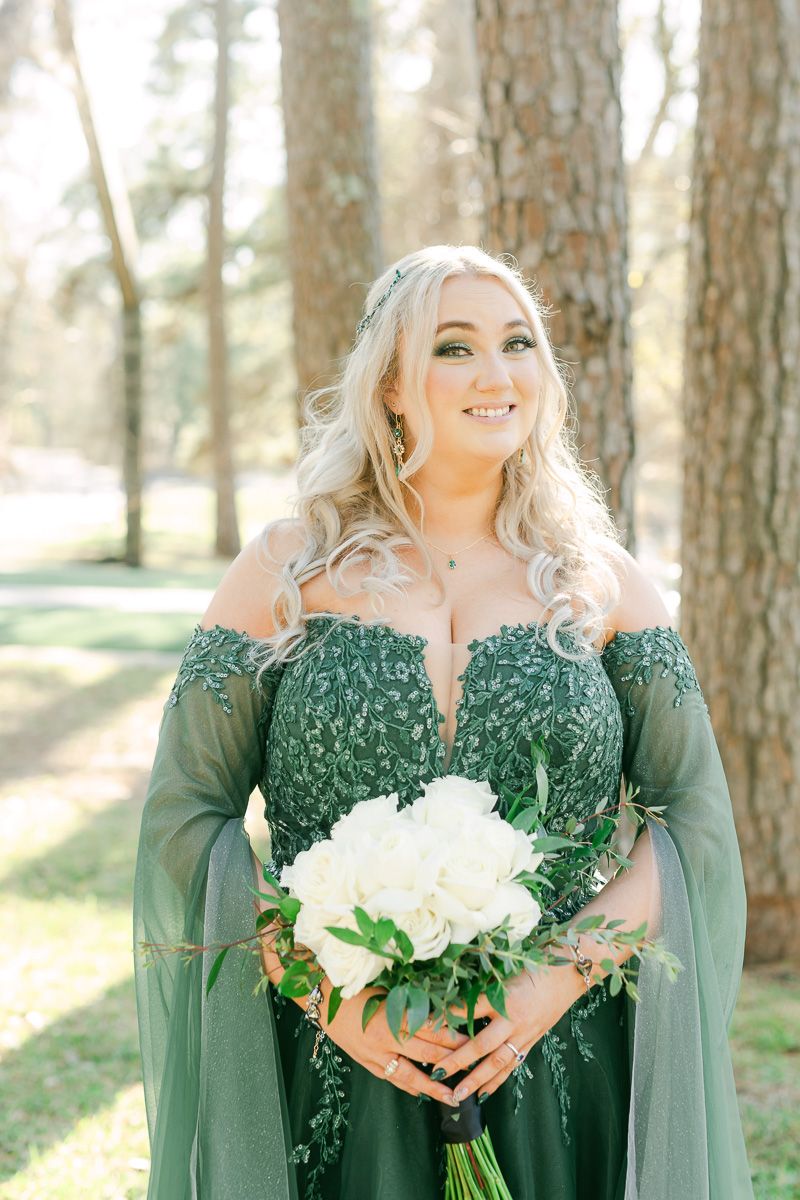 bride wearing emerald green wedding dress at Forever 5 Events