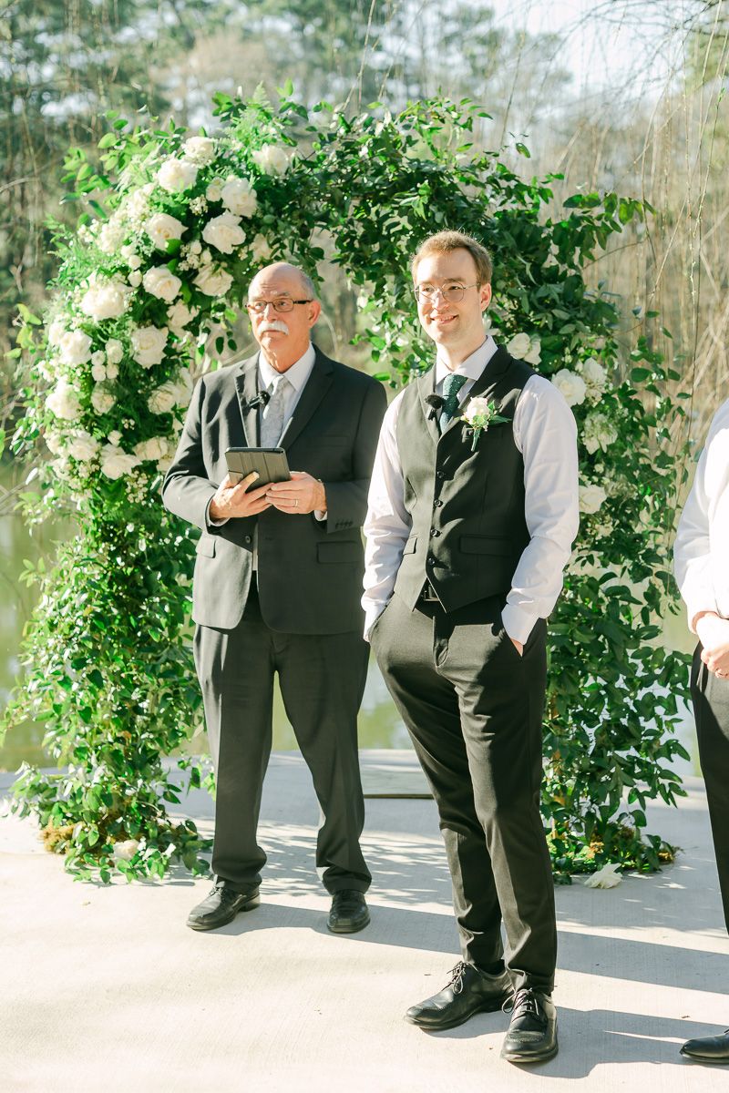 groom waiting for bride at wedding ceremony