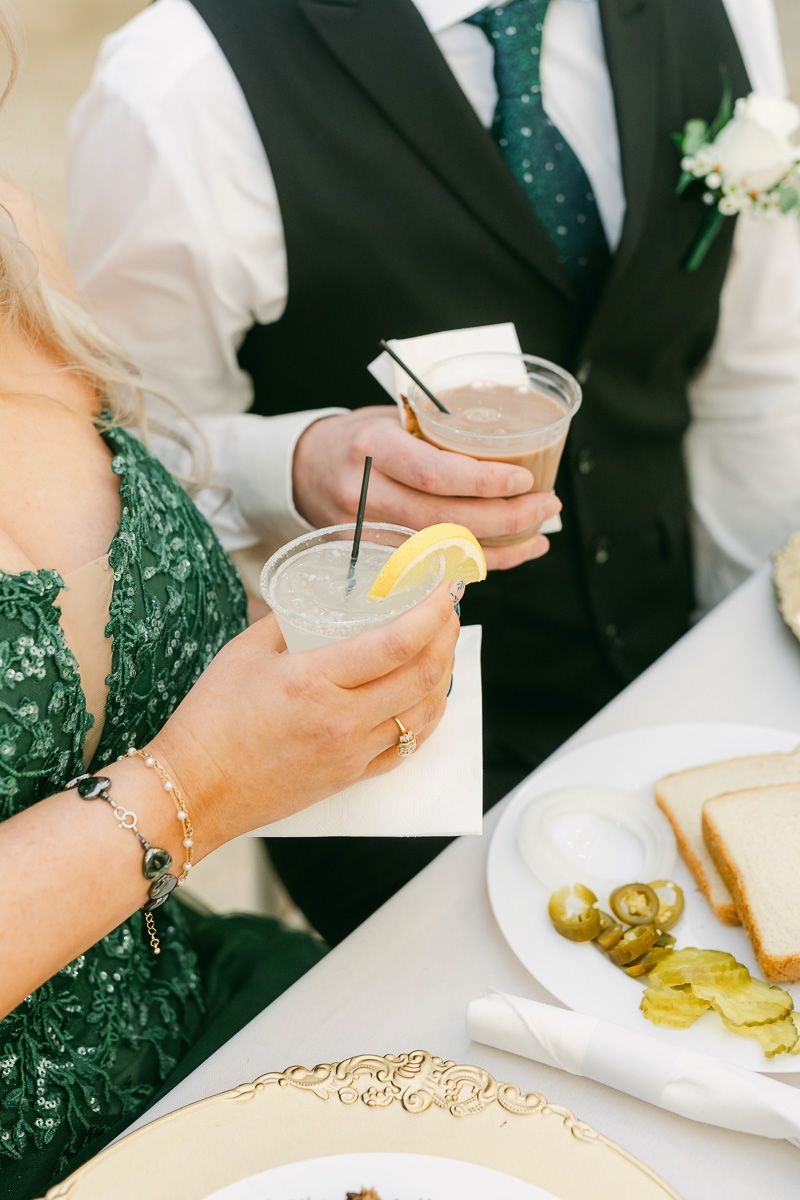 bride and groom cocktails and chocolate milk