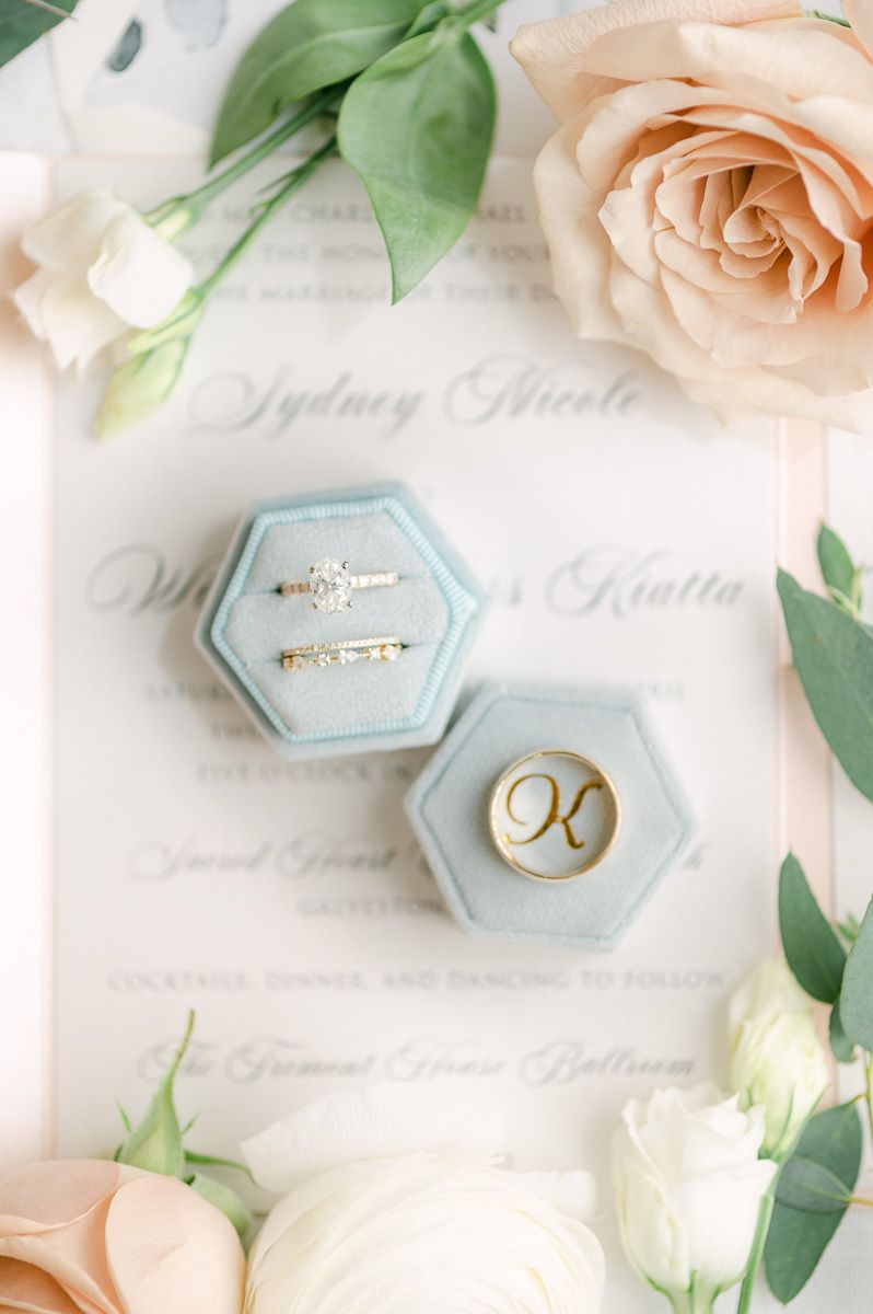 wedding invitation with blue ring box