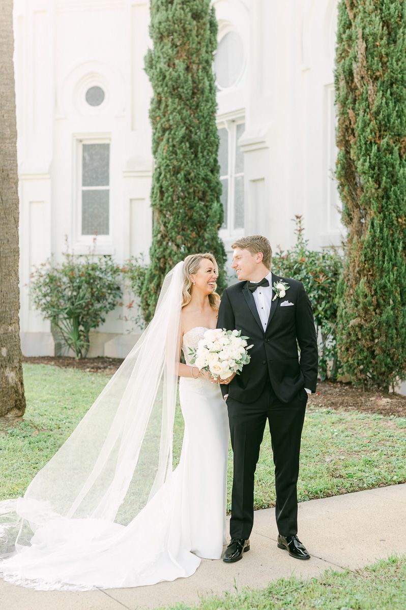 bride and groom after Galveston wedding