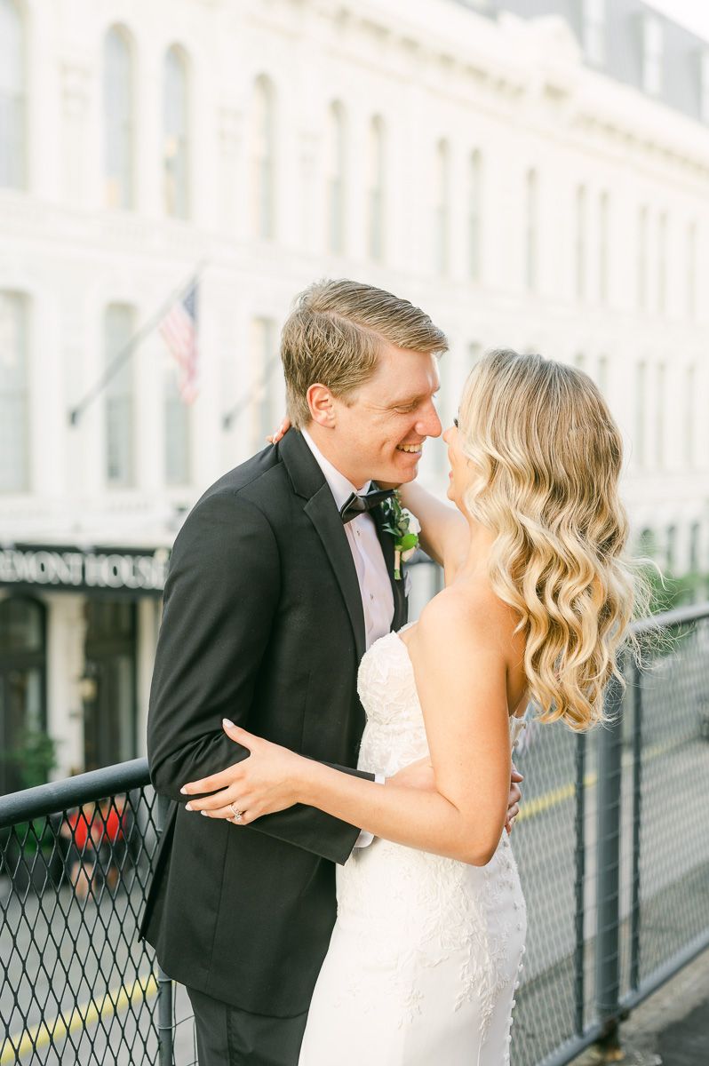 bride and groom on roof of Galveston wedding venue The Tremont House