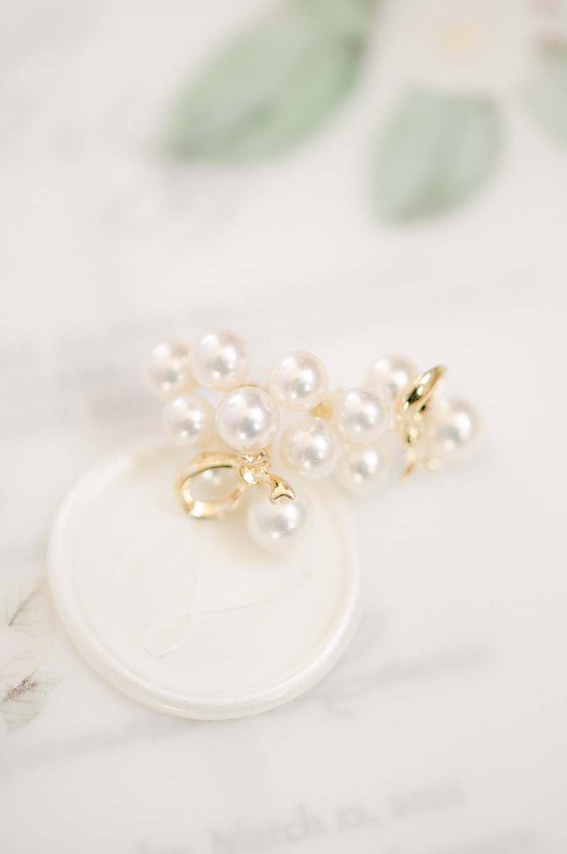 bride's pearl earrings in Houston