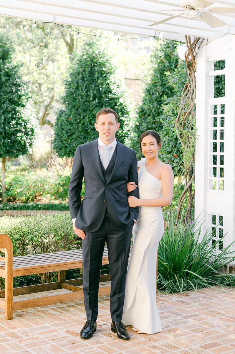 bride and groom at garden wedding