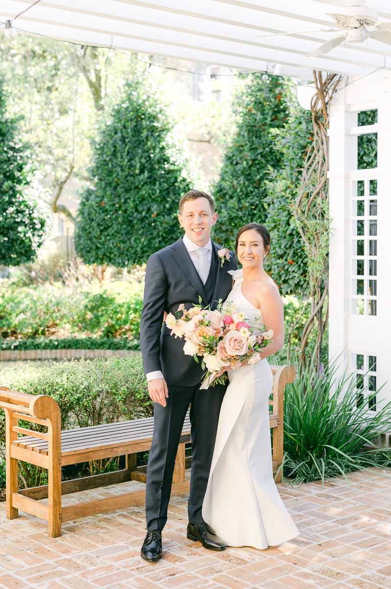 bride and groom at garden wedding in Houston