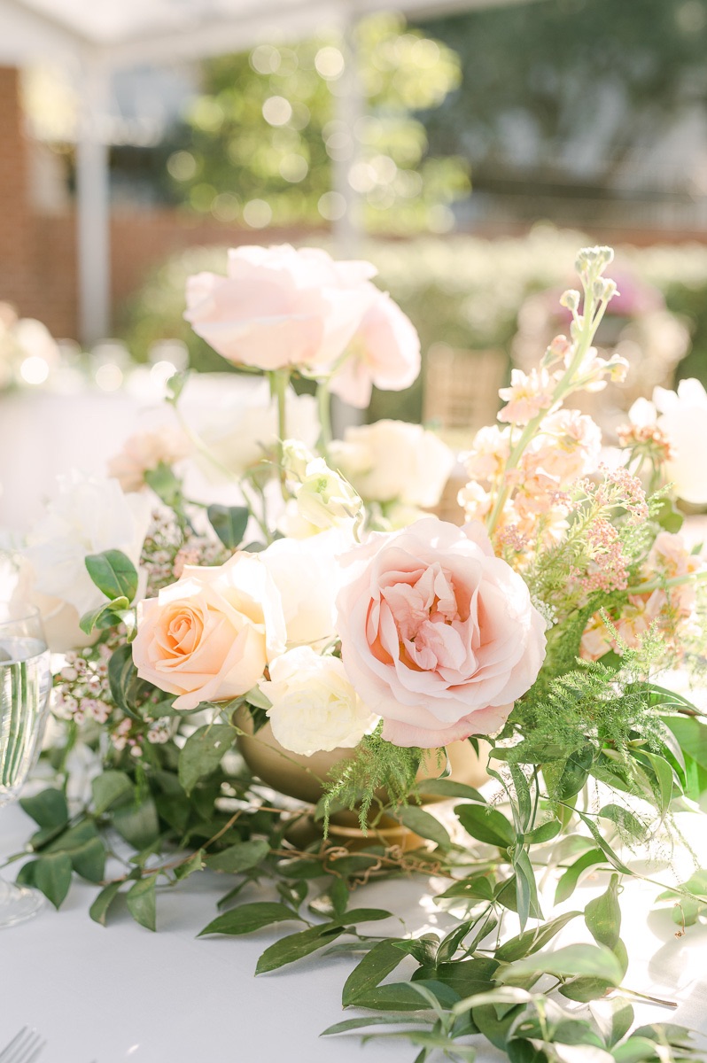 reception flowers at spring garden wedding