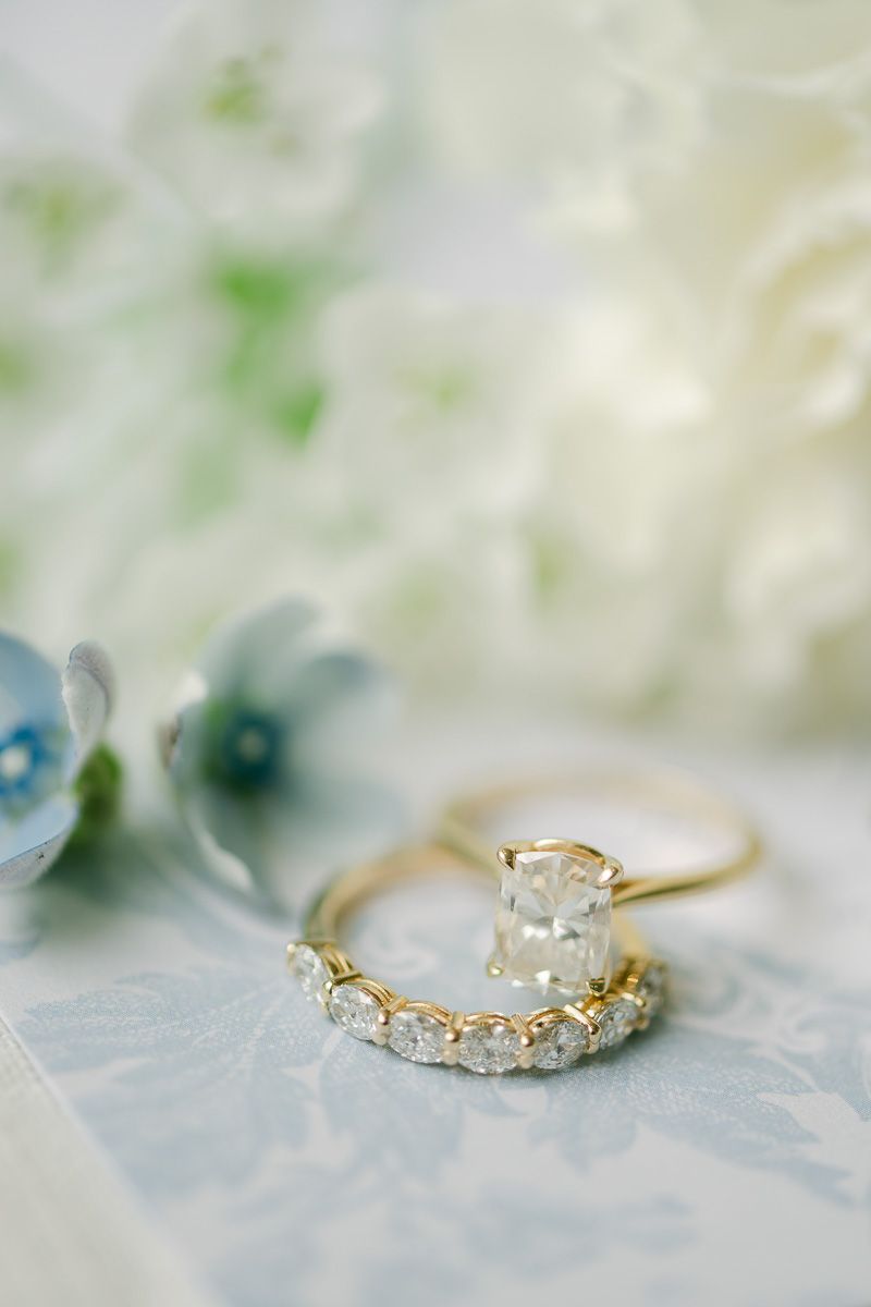 wedding rings with blue details