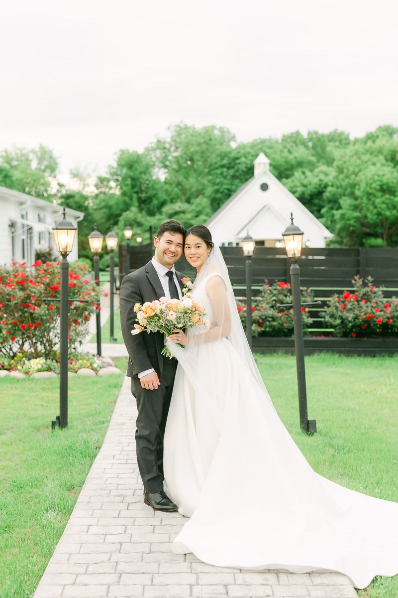 bride and groom outside Venue 311