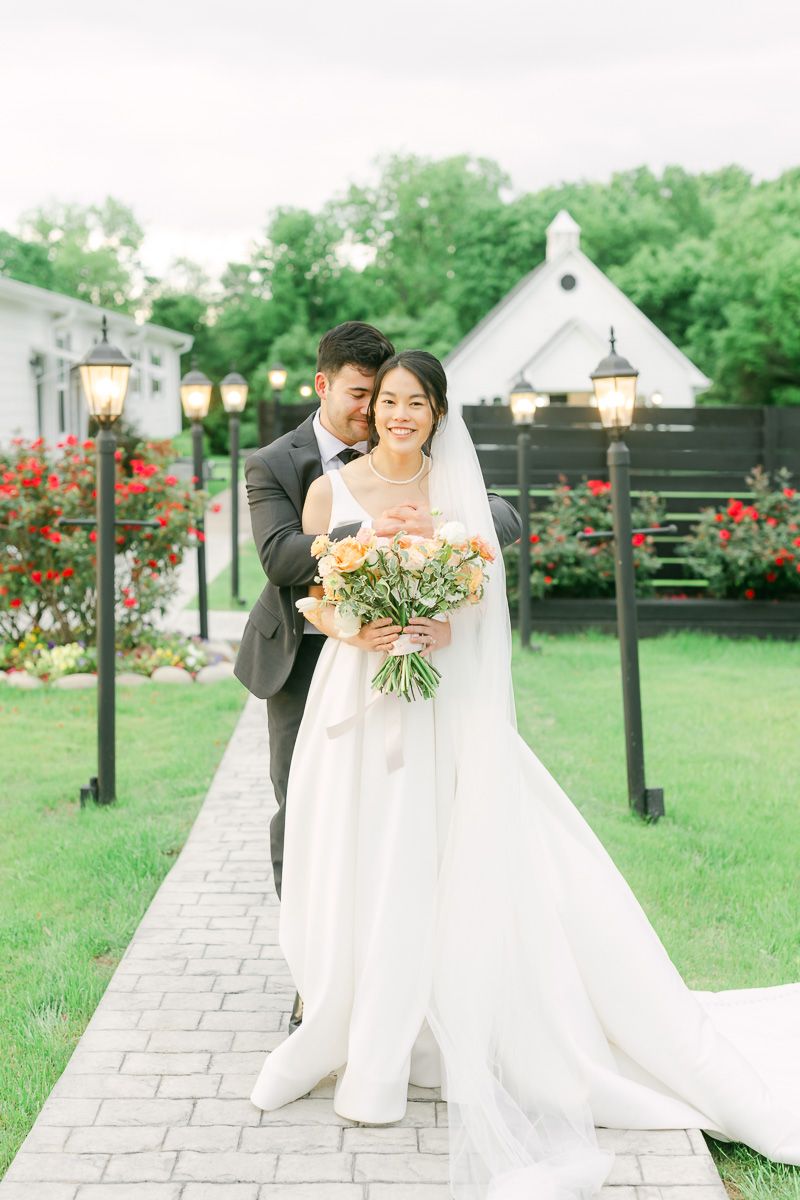 bride and groom outside Venue 311