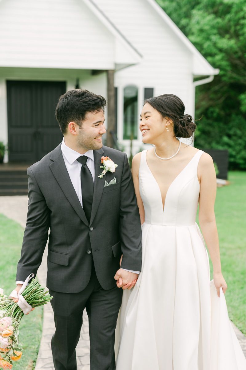couple walking at their wedding in Plantersville, Tx