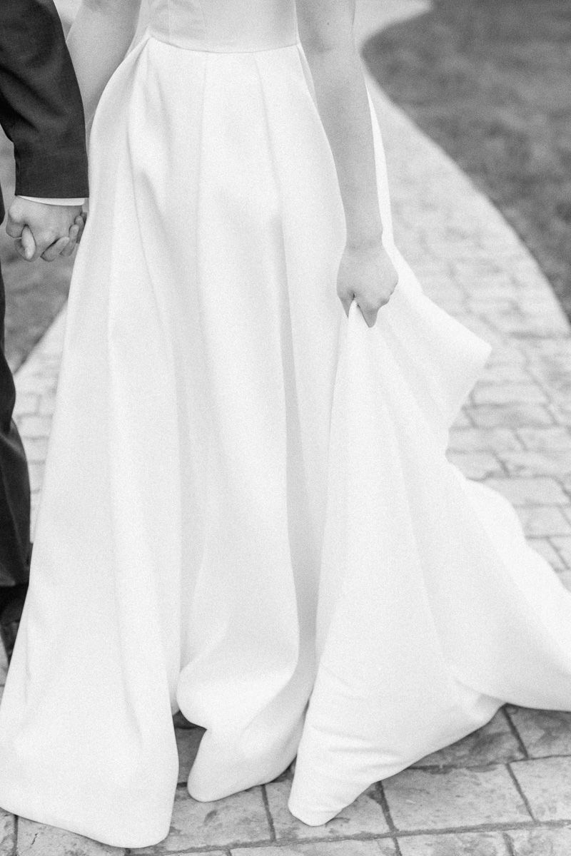 black and white wedding dress detail