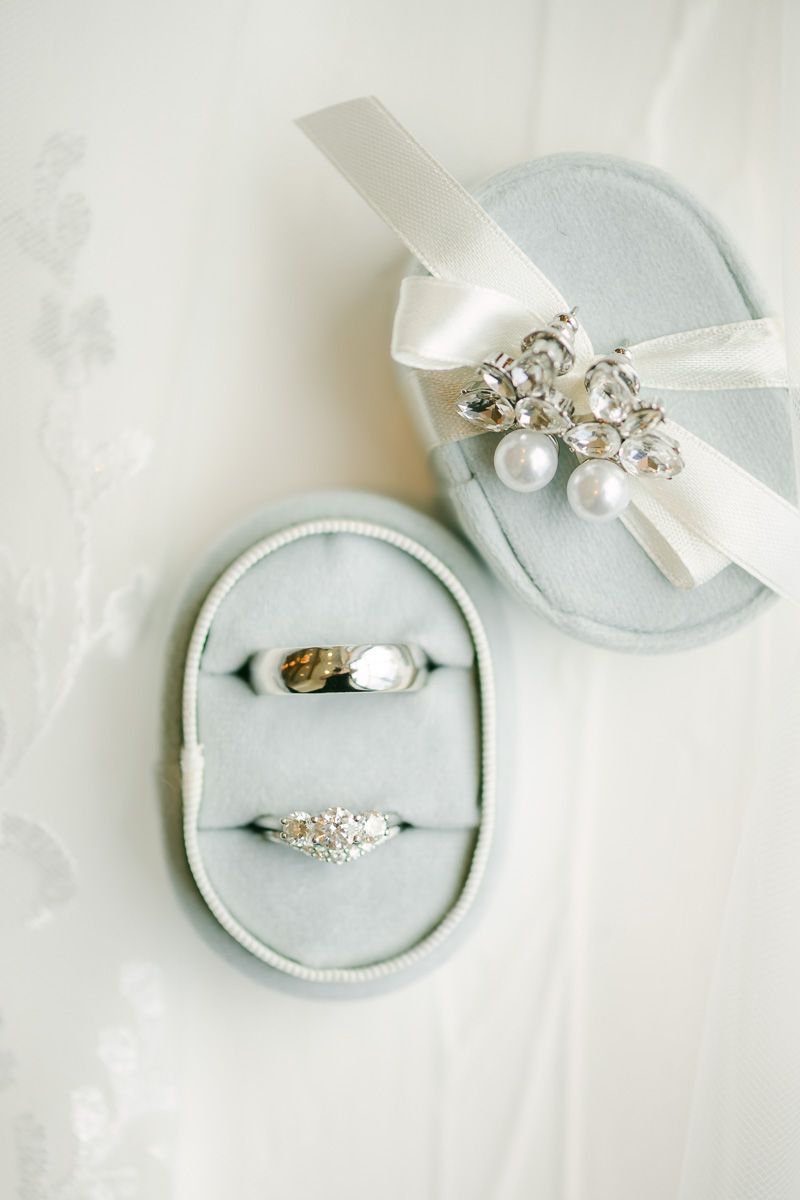 wedding rings in blue ring box