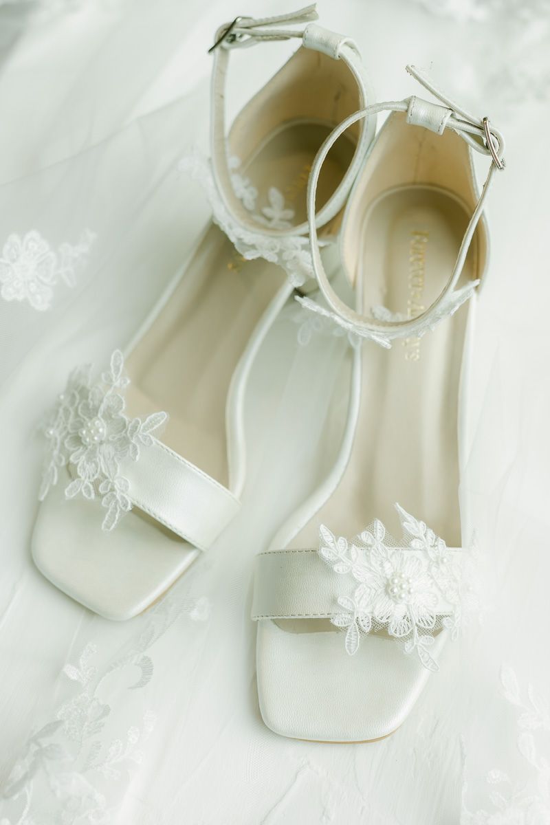 bridal shoes on veil