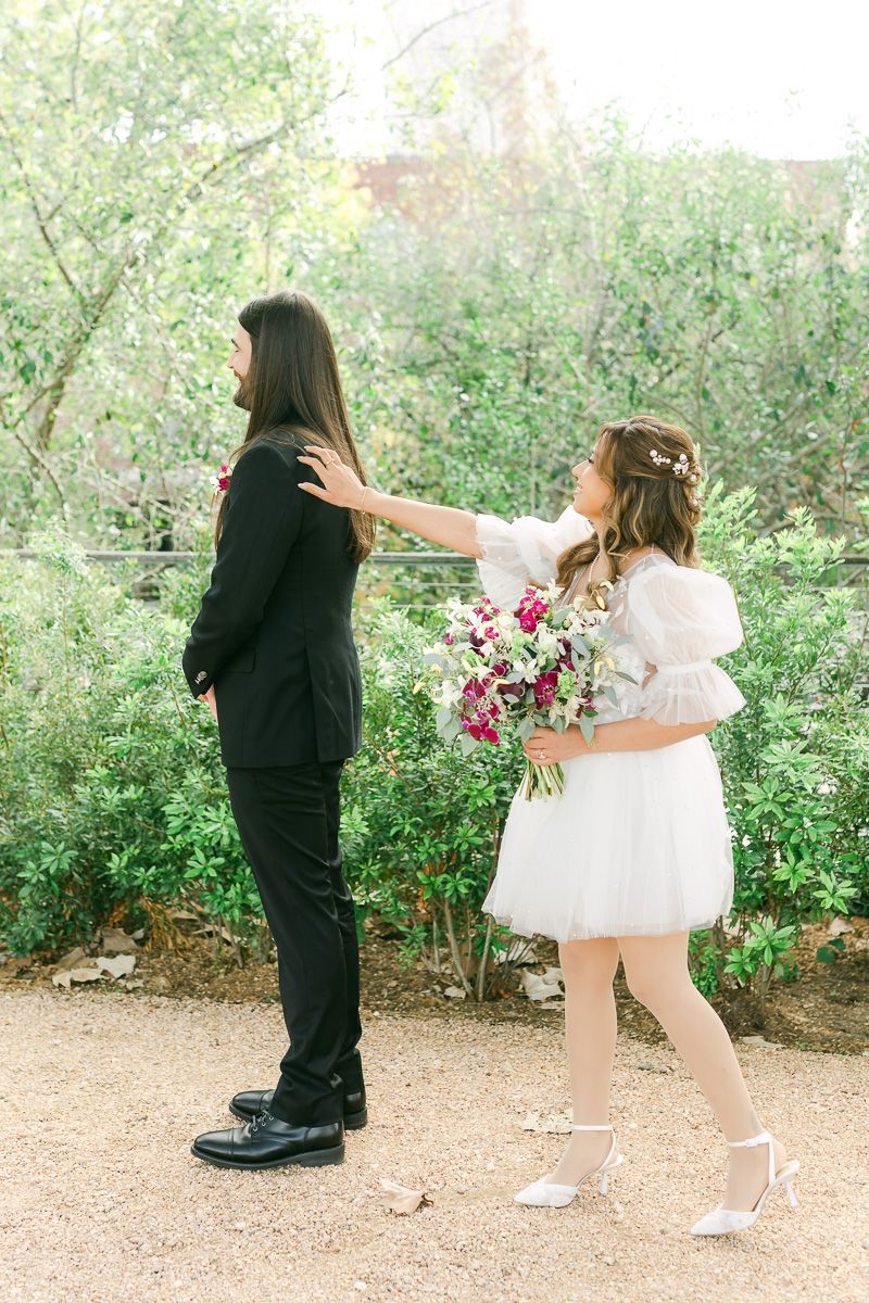 first look before Downtown Houston wedding