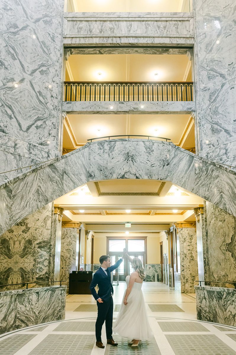 couple in the 1910 Harris County Courthouse rotunda