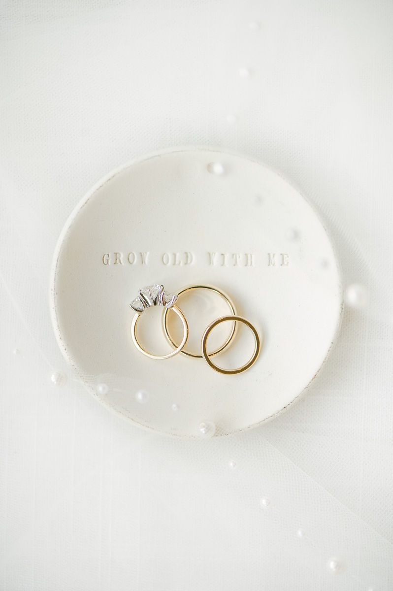 wedding rings in ring dish
