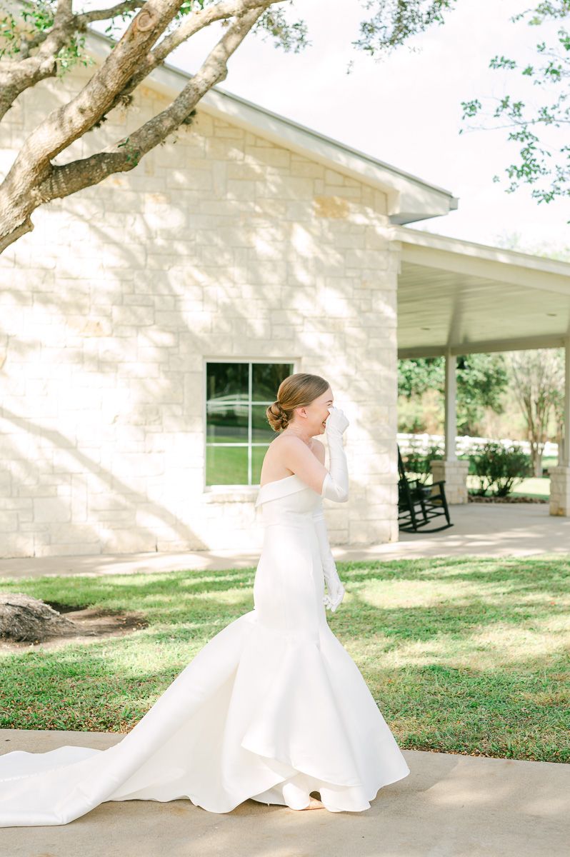 couple sharing first look on wedding day in Richmond, Tx