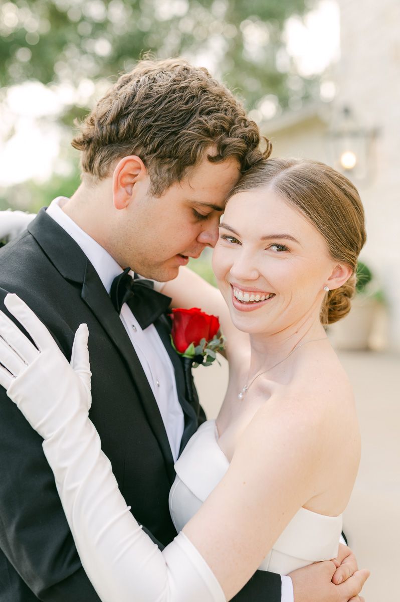 couple at their black tie wedding at Briscoe Manor
