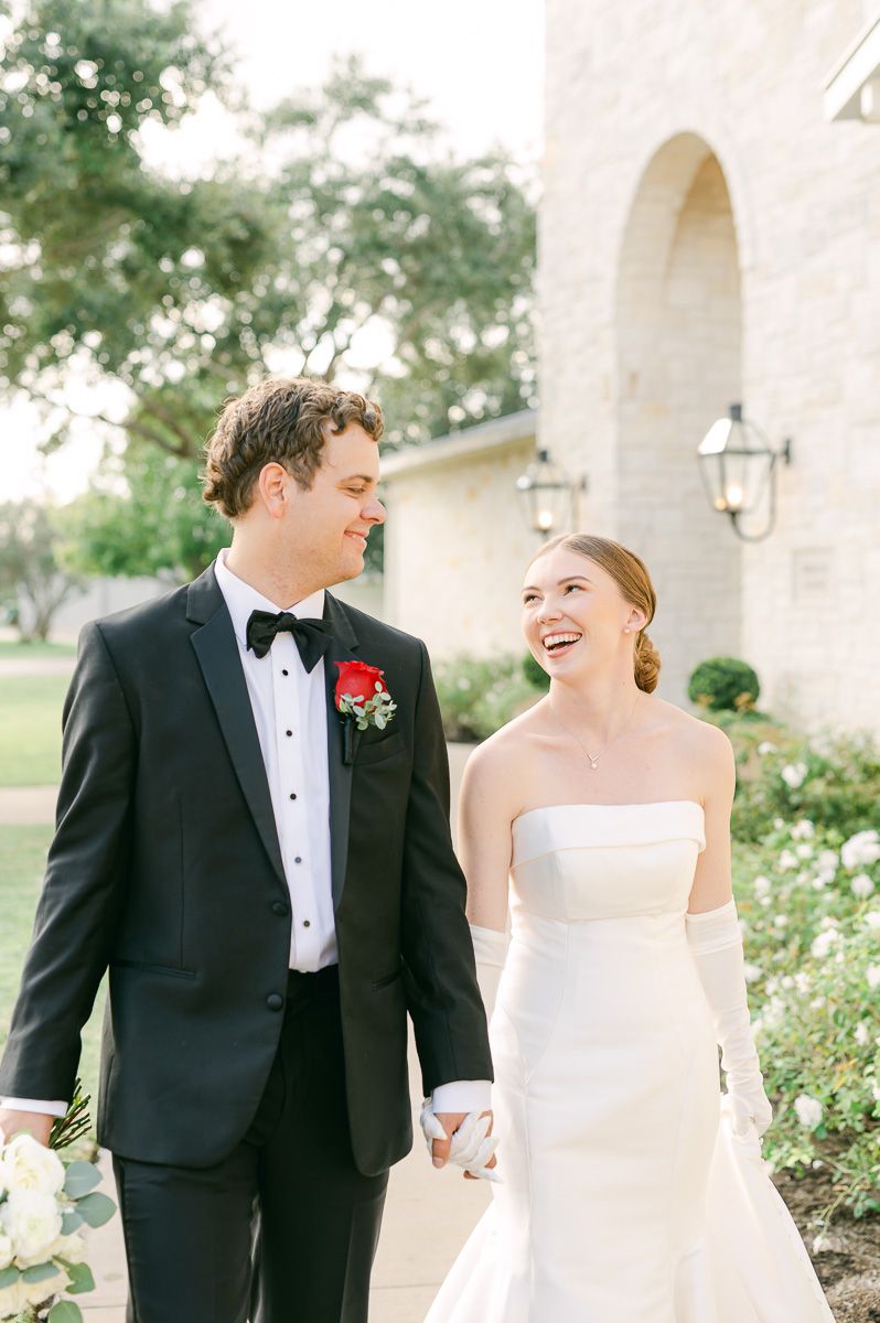 couple at their black tie wedding at Briscoe Manor