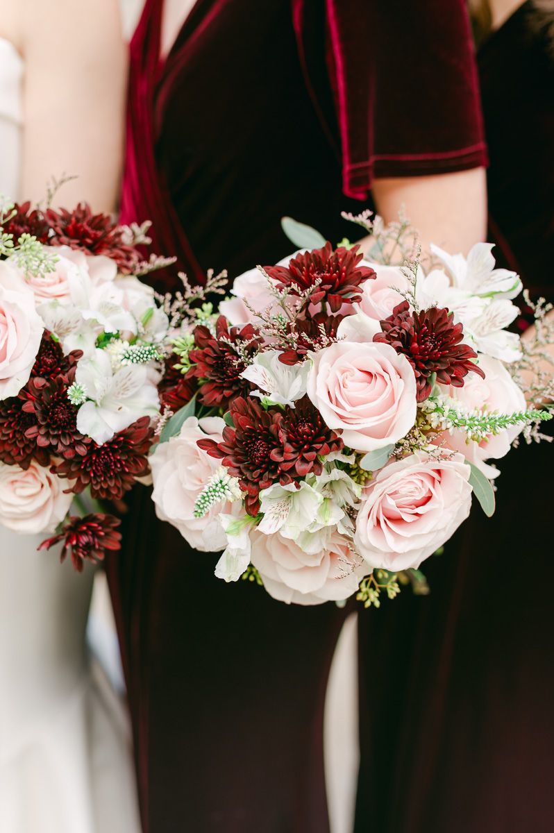 bridesmaids wearing burgundy dresses in Richmond, Tx