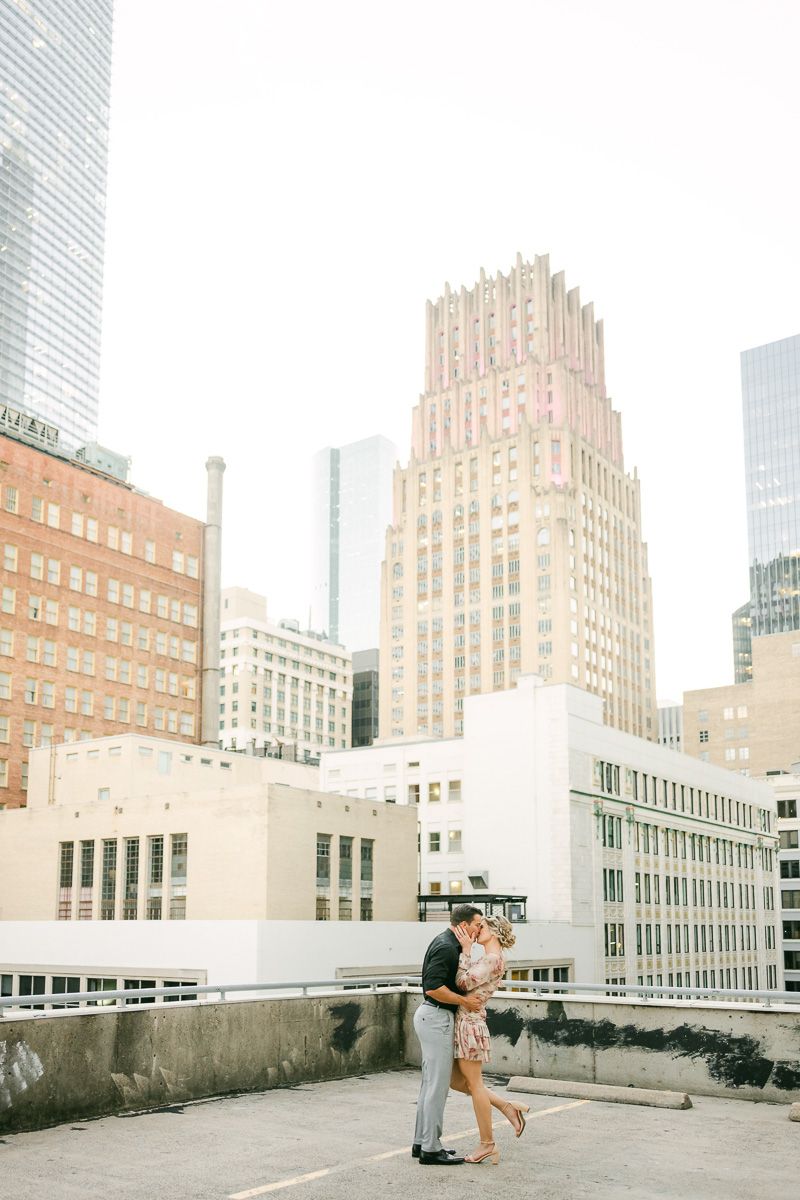 couple during engagement session in Downtown Houston 