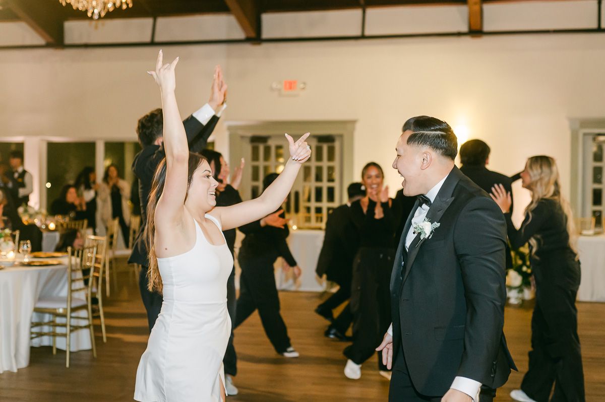choreographed wedding party dance at reception