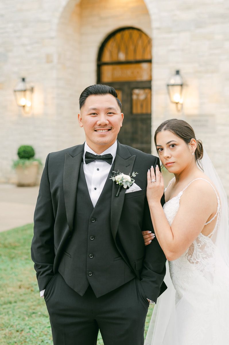 bride and groom at their fall wedding at Briscoe Manor