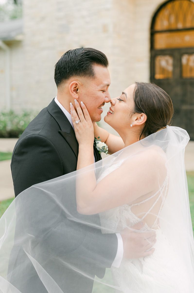 bride and groom at their fall wedding at Briscoe Manor