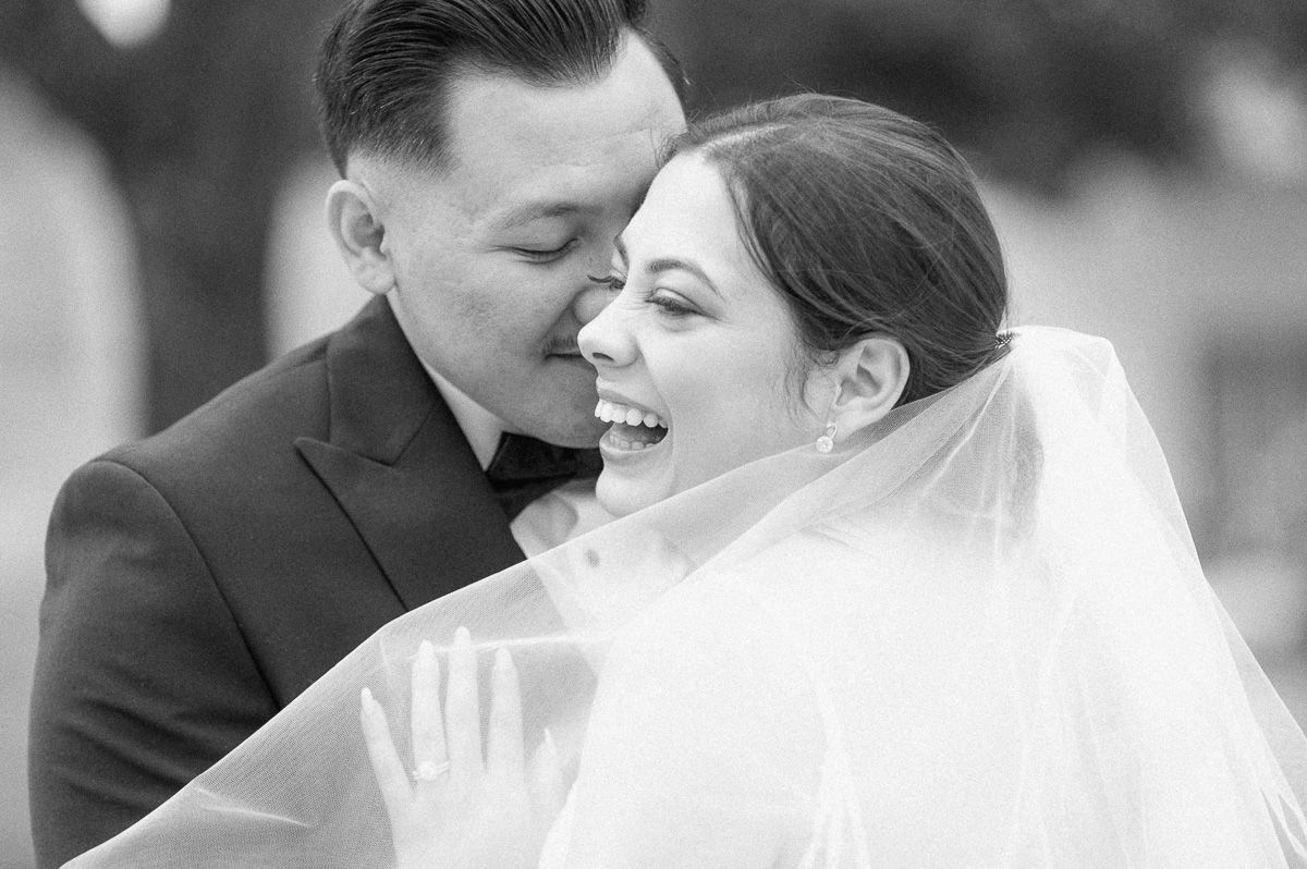 bride and groom at their fall wedding at Briscoe Manor