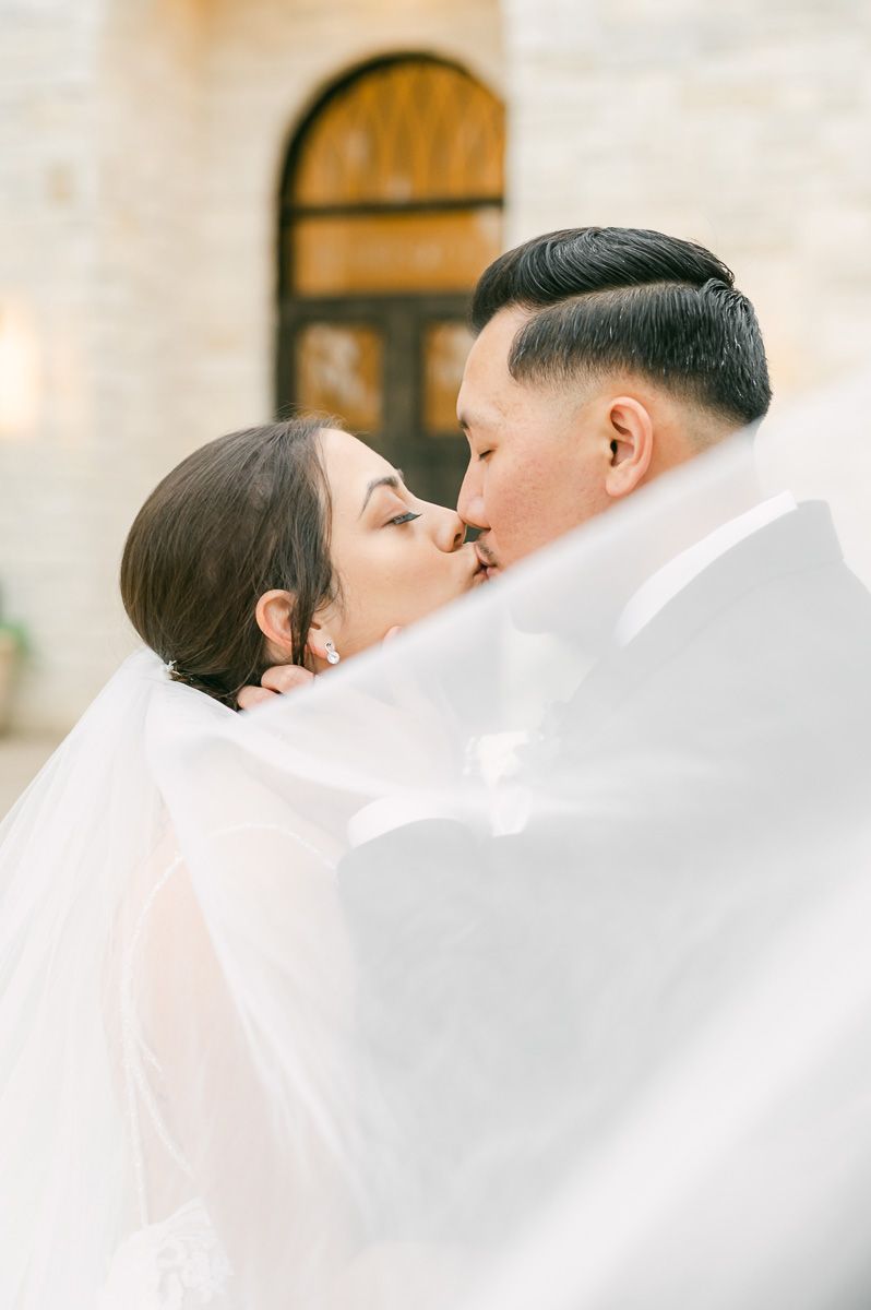 bride and groom at their fall wedding at Briscoe Manor
