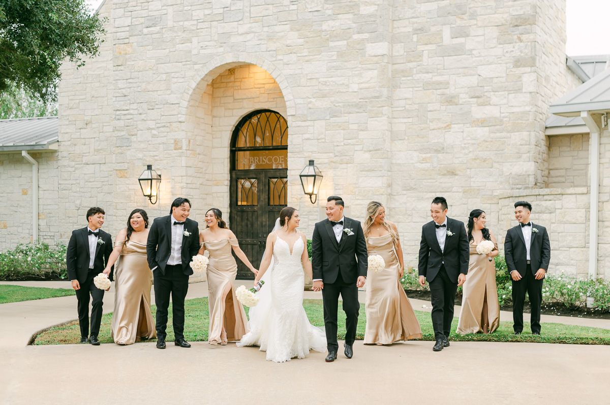 wedding party with limo outside Briscoe Manor
