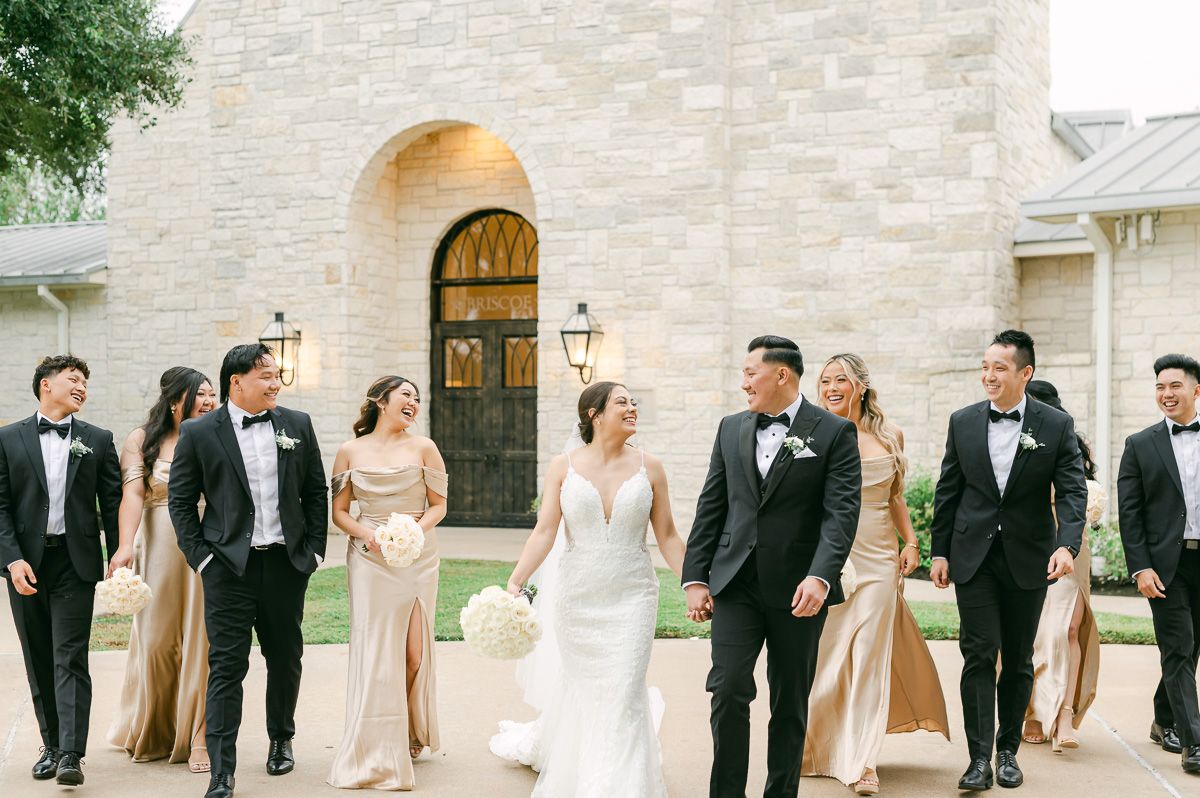 wedding party with limo outside Briscoe Manor