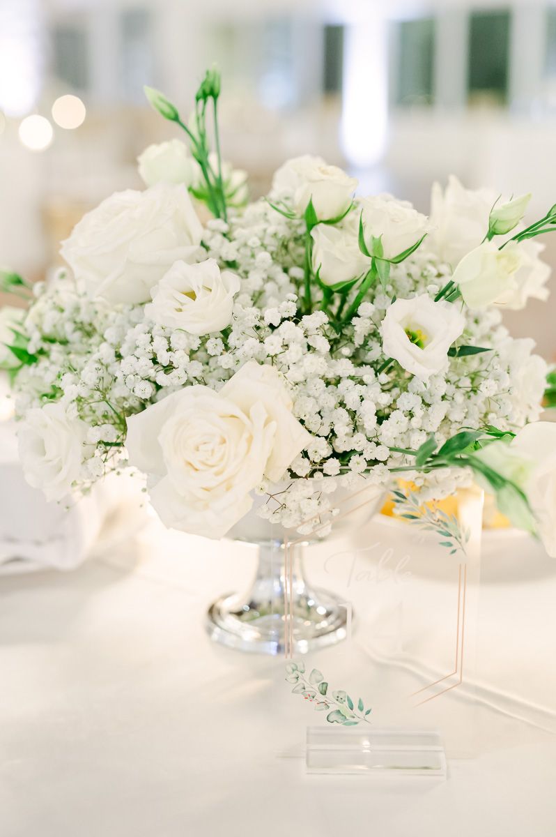 all white reception details at Briscoe Manor