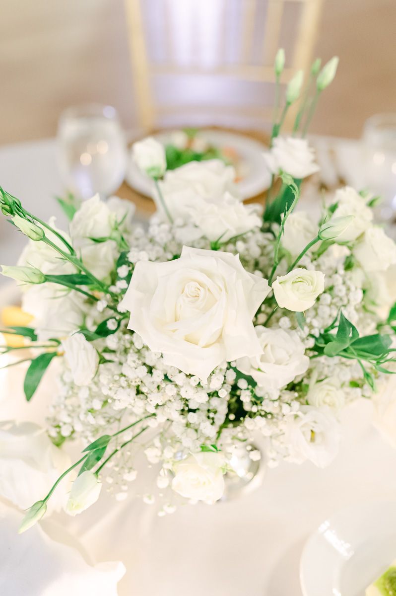 all white reception details at Briscoe Manor