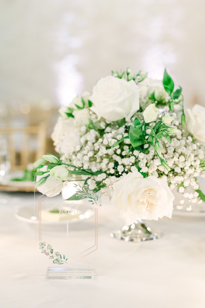all white reception details at Briscoe Manor